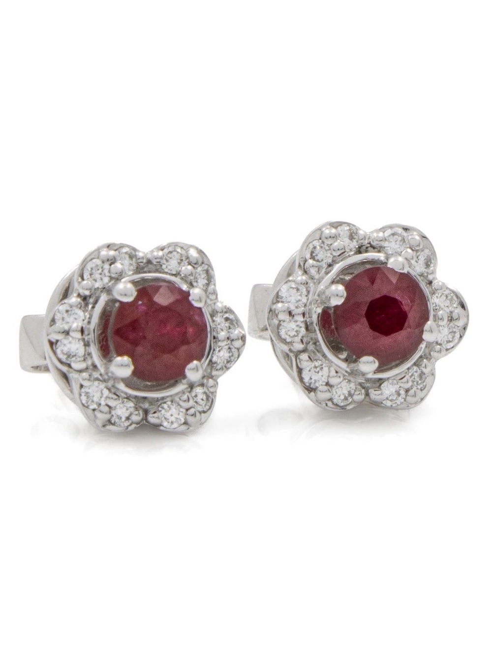 Le Vian 14K White Gold Natural Ruby & Diamond Halo Crown Stud Earrings 2.3g - Picture 2 of 10
